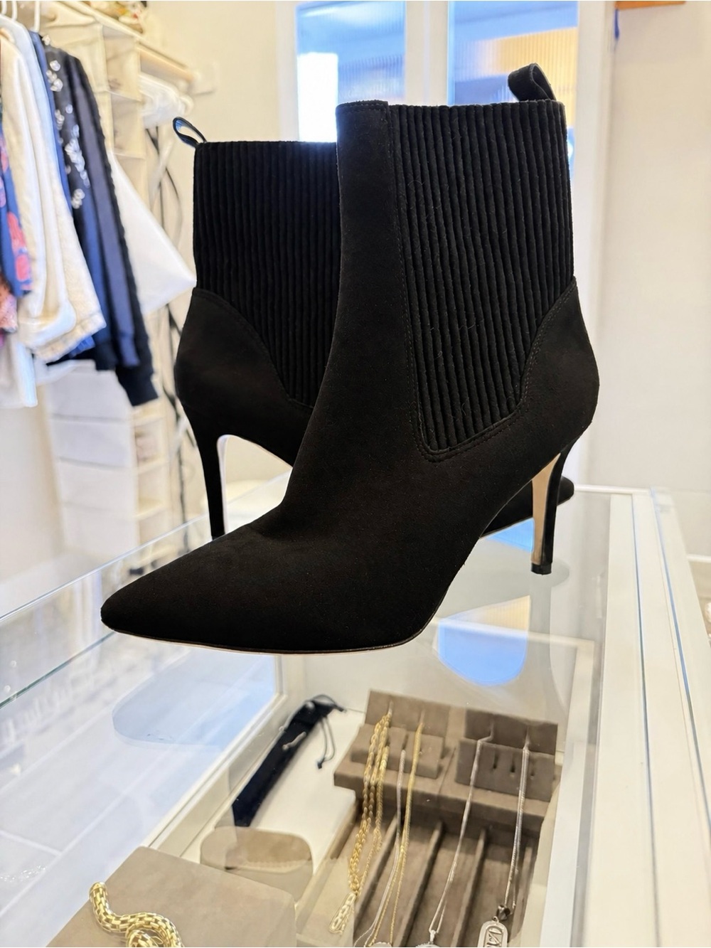Via Spiga Black Ribbed Stiletto Ankle Boots